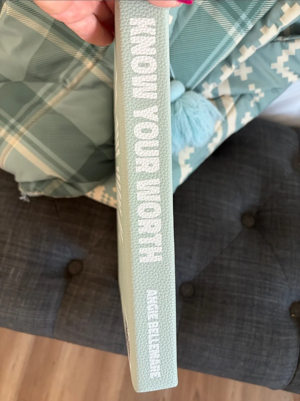 The Daily Grind Reversible Geometric Throw Blanket Teal and Cream /Book (New)